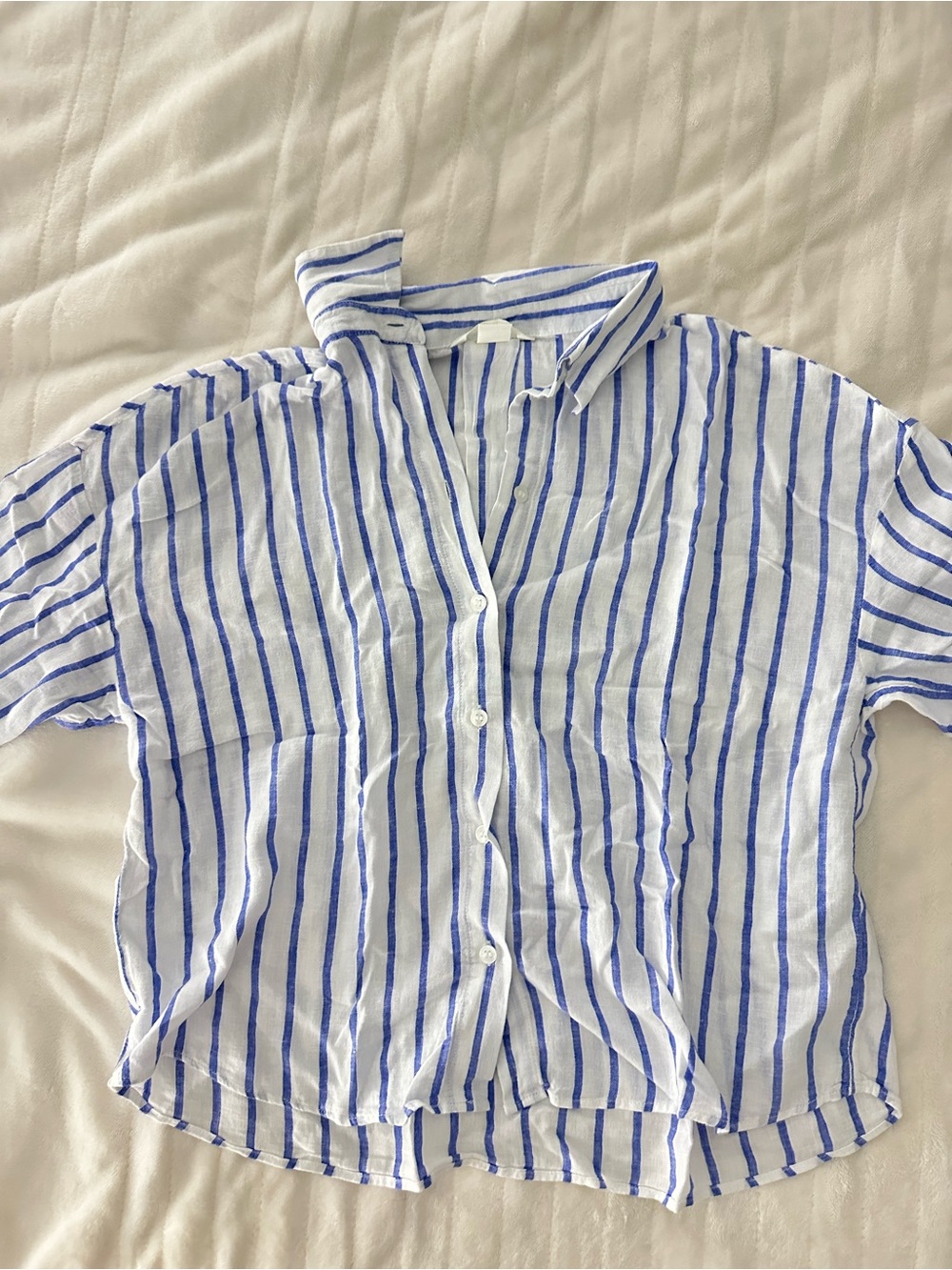 Blue and White Striped Button-Up Shirt